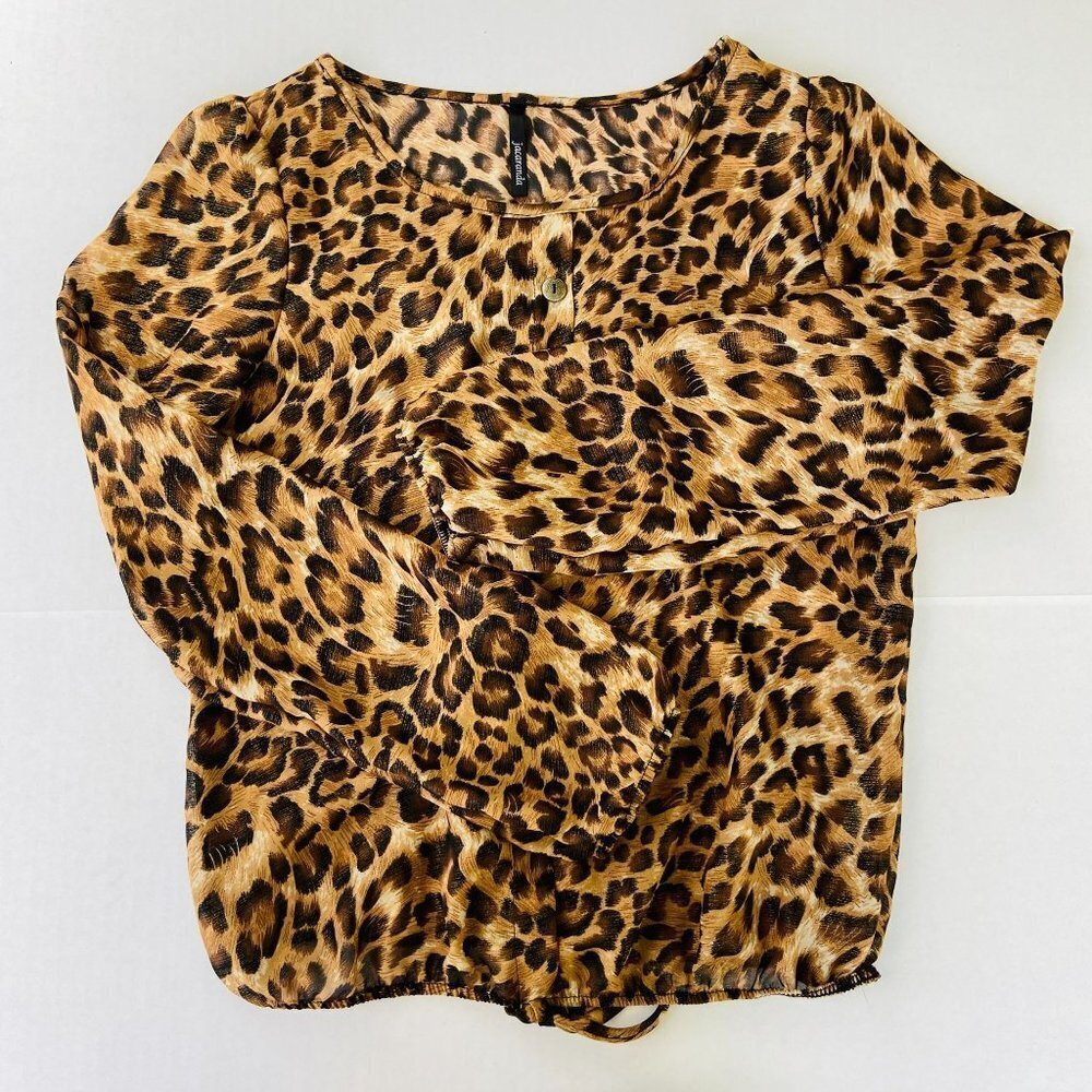 Jacaranda‎ Tiger Print Blouse Size Medium Gold Threading Lightweight Boho Chic